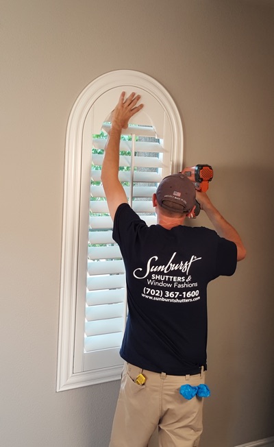 Shutter install in Dallas living room